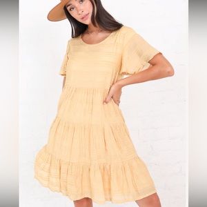 💛MIKAROSE LIKE-NEW TIERED STRIPE YELLOW MUSTARD FLOWY DRESS💛